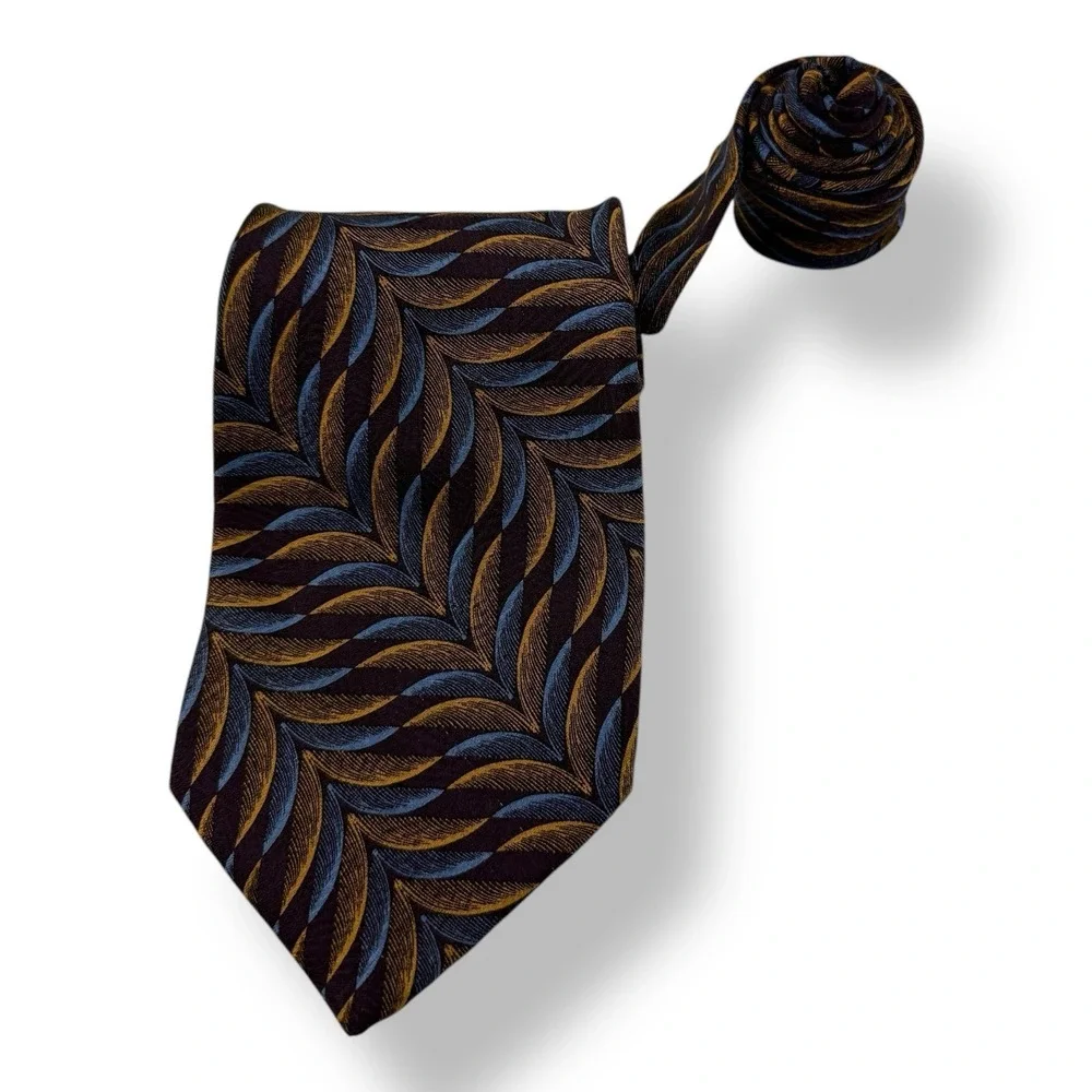 Jhane Barnes Silk‎ Tie Brown Blue Abstract Design 4